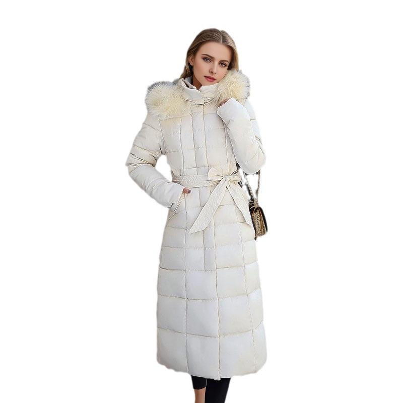 Donskatoen Jas, Dames Midilange Winterjas, Nieuwe Koreaanse Stijl, Slank, Over-de-knie Verdikte Katoenen Jas, Winterjas