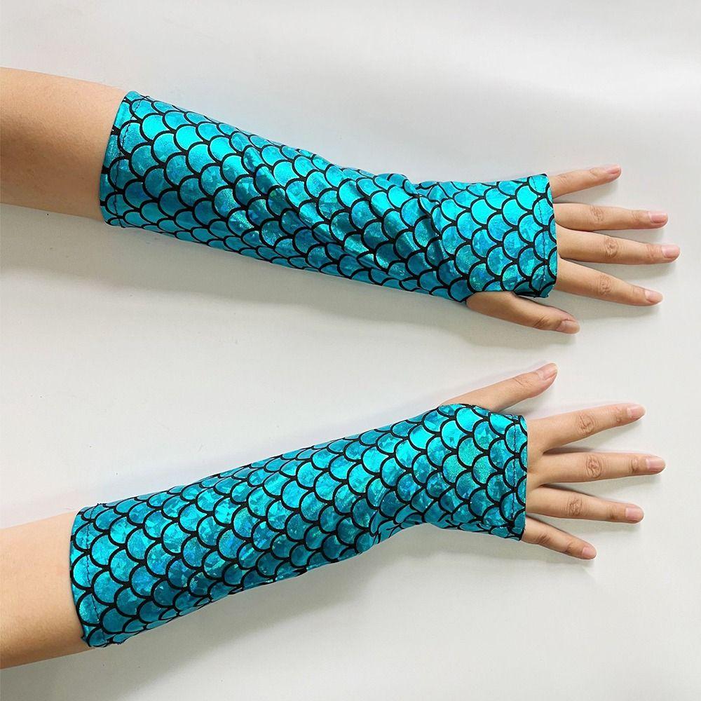 Colorful Design Fish Scale Gloves Fish Scale Pattern Cosplay Gloves  Dress Accessories