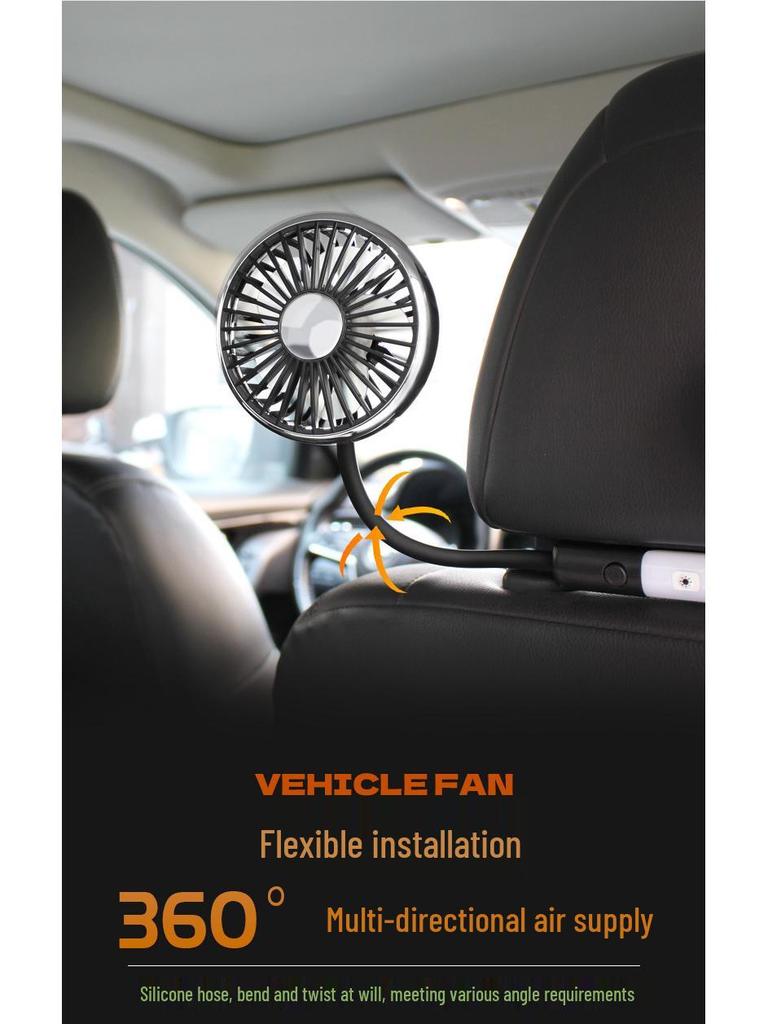 USB-Charged Rear Seat 12V Car Fan with Light