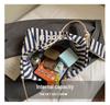 Canvas Striped Tote Bag - Women's College Style Handbag & Shoulder Bag