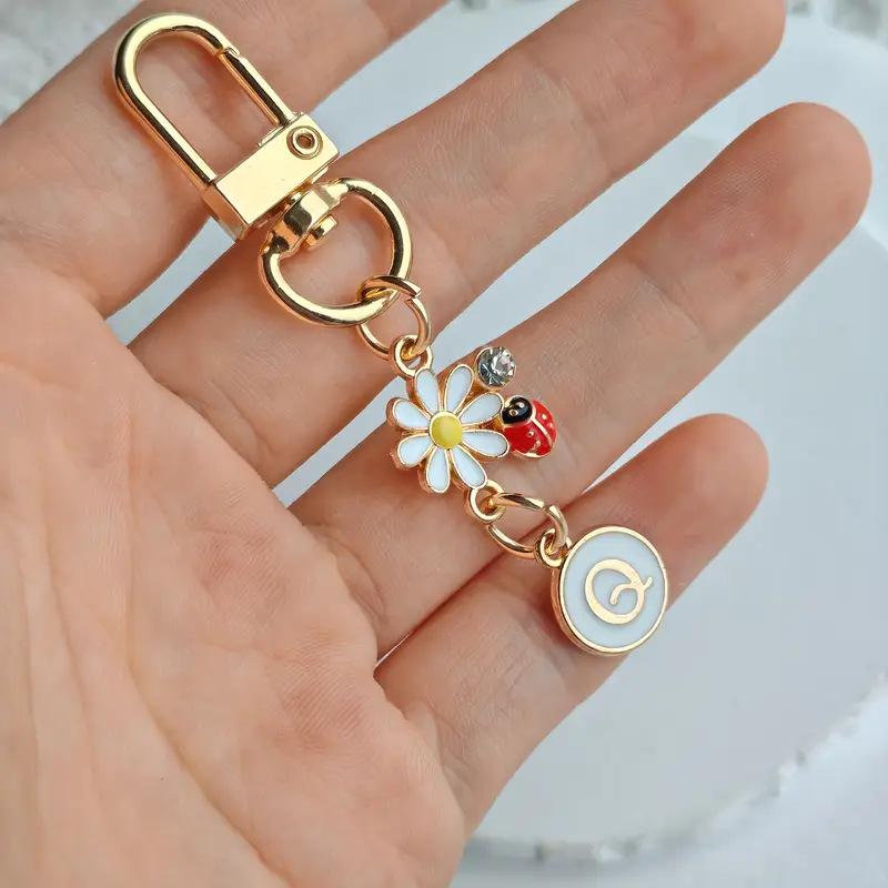 Ladybug A-Z Alphabet Pendants Keyring Initials 26 Letters Keychains Handbag Ornaments Diy Girls Kids Jewelry Gifts