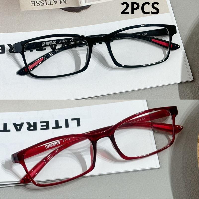 

2 шт. Женские ретро-очки в стиле Y2K, квадратная оправа, красная, черная, стеклянные, декоративные, для компьютера, с защитой от синего света, узкая оправа