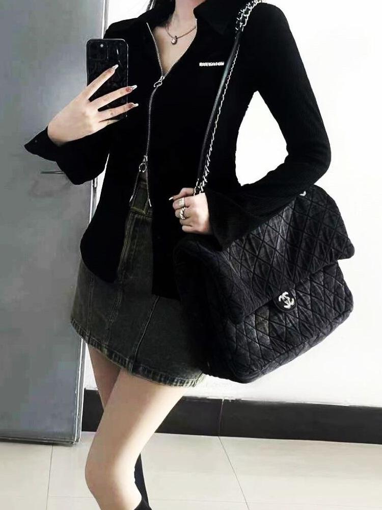 Frühling & Herbst Slim Fit Reißverschluss-Polo: Heißes Mädchen Langarm T-Shirt