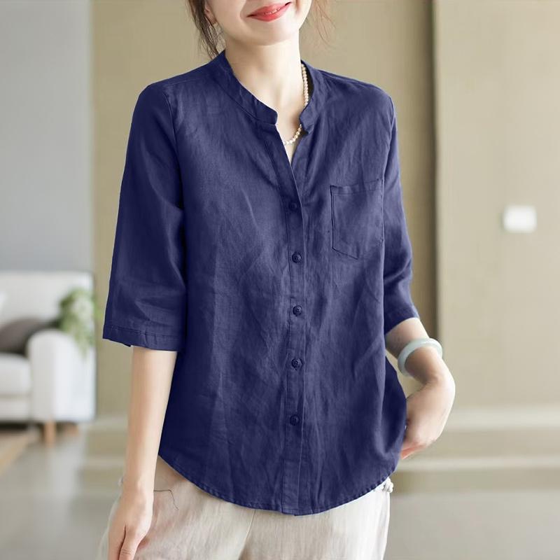 ZANZEA Women Casual V-Neck Solid Color Loose 3/4 Sleeve Blouse