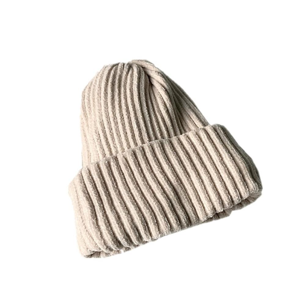 Cap No Edge Flanger Neutral Cap Thickened Solid Color Knitted Hat Men Women Coarse Corduroy Hat Stretchy Winter Hat