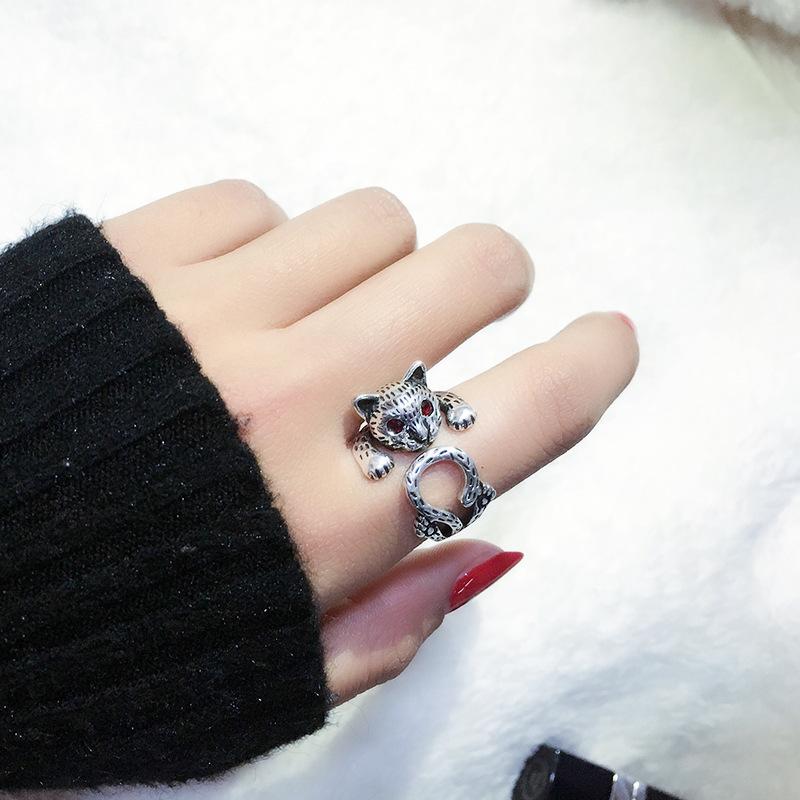 Retro Cute Inspired Cat S925 Sterling Silver Adjustable Ring For Occasion Every