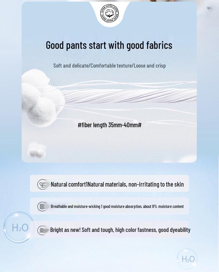 Men's High Waist Straight Leg Cotton Pants - Summer Casual, Solid Color, Middle-Aged, Loose Fit, Deep Crotch, Dad Trousers