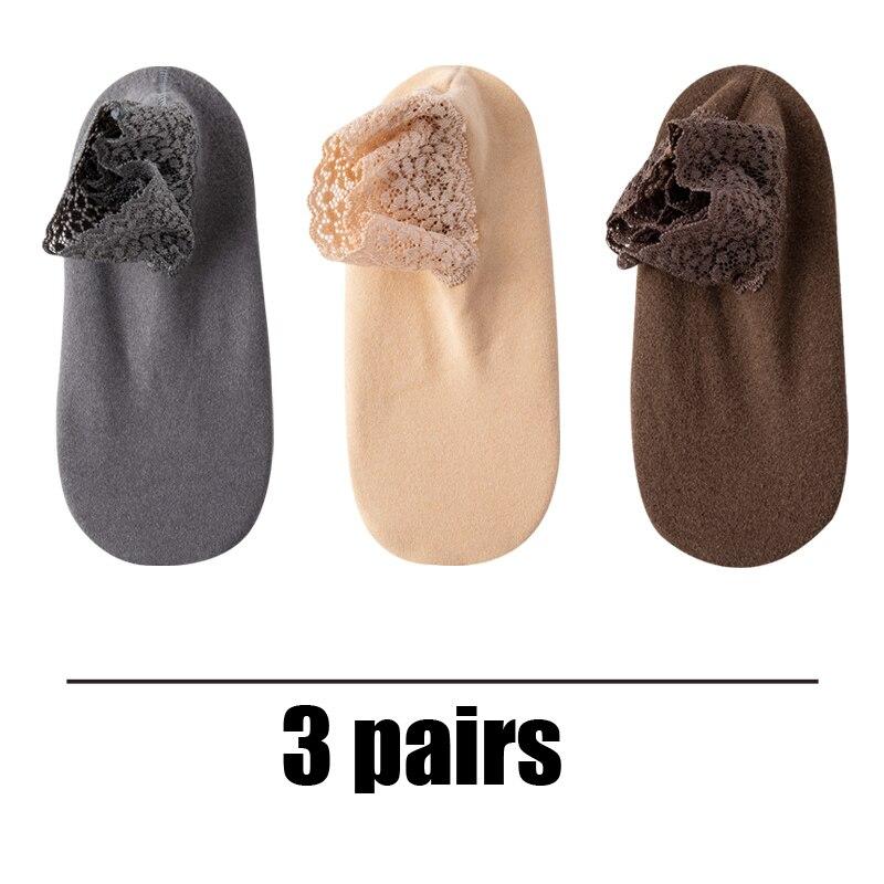 Women's Autumn Winter Thickened Warm Fleece Socks Lace Ankle Socks Non-slip Floor Socks