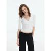 GlowGirl Elegant Pure Color Slim Fit Cross Collar Mid Sleeve T-Shirt Women's Summer Fashion Casual Cotton Blend V-neck Top