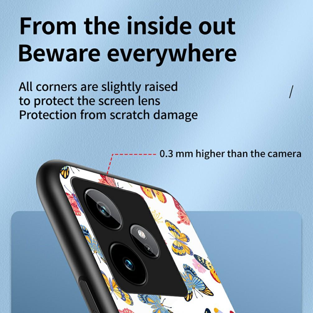 For Realme GT 7 5G Case Butterfly Pattern TPU+Tempered Glass Protective Phone Cover