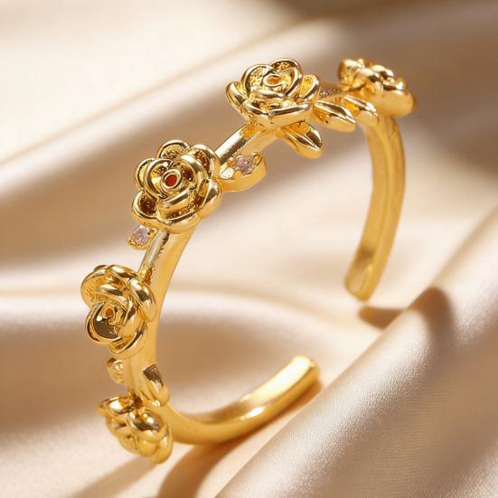 Rose Flower Ring Stackable Band Ring for Women Girls Adjustable Wrap Open Jewelry Gift for Birthday Valentine's Day