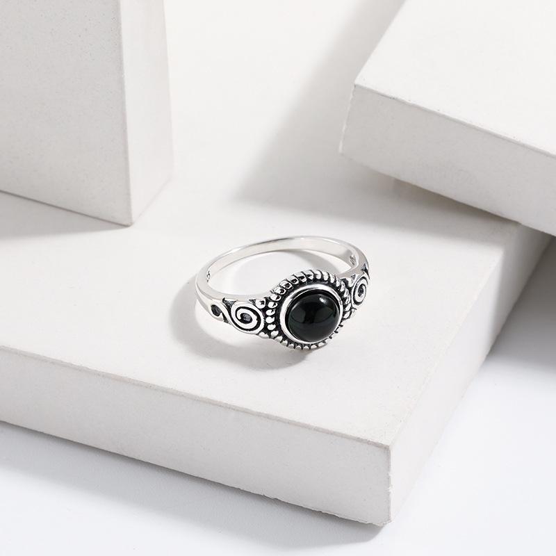 S925 Sterling Silver Black Agate Luxury Fashion Women's Ring - European & American Style Index Finger Accessory