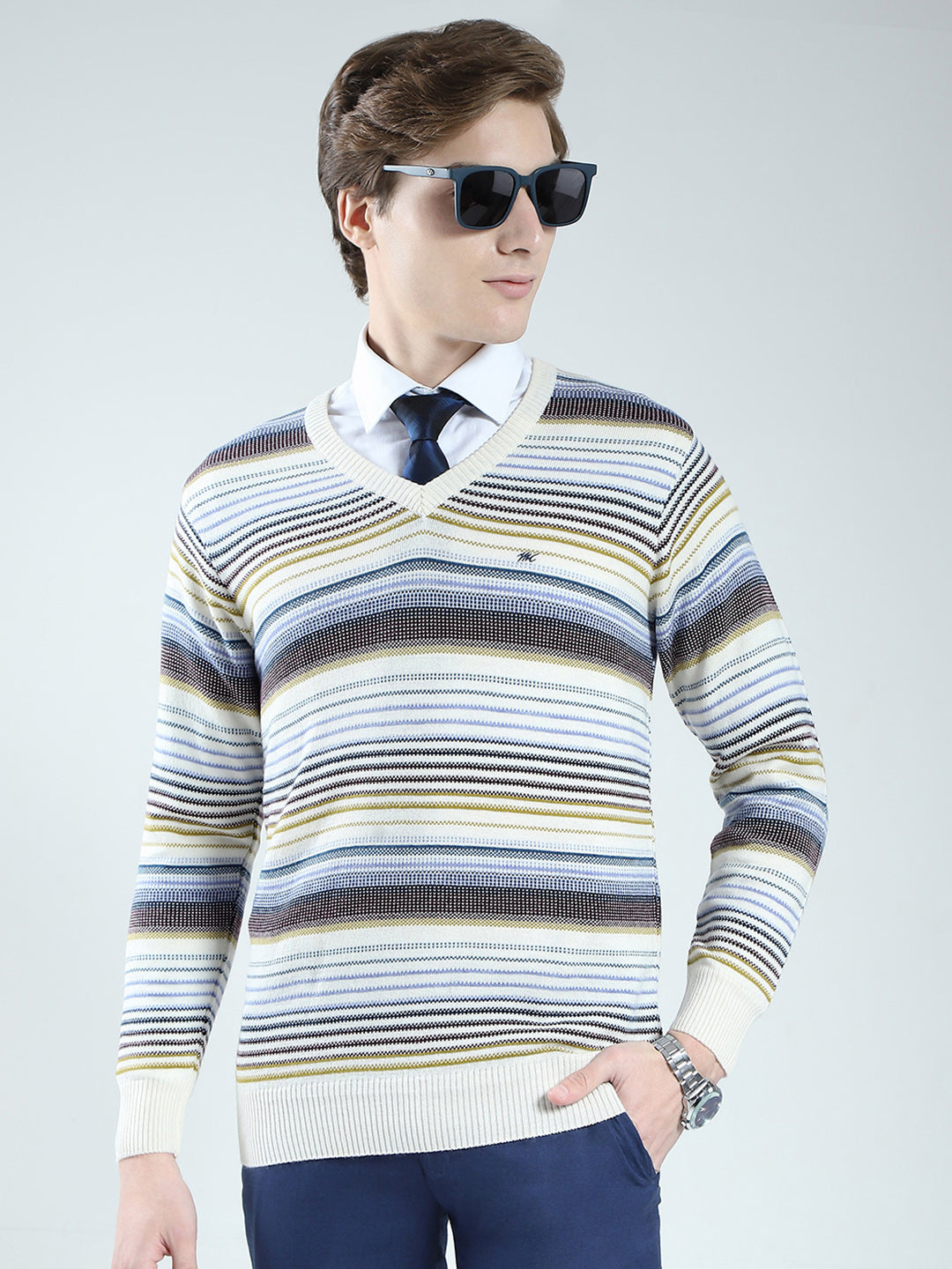 Monte Carlo Mens Regular Fit Striped Pullover L кремовый