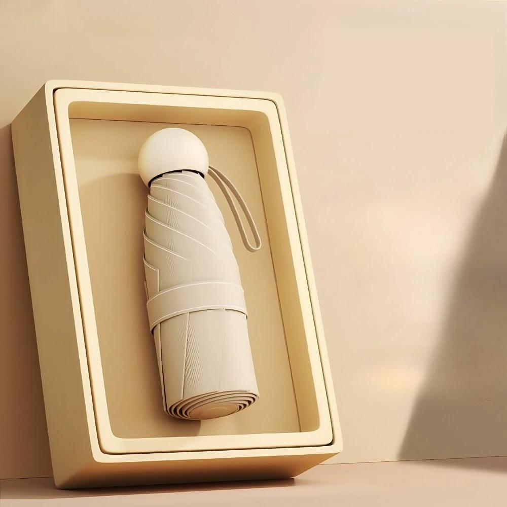 18CM 6 Ribs Lightweight Compact Pocket Umbrella with Storage Box Folding Travel Umbrella for Daily Life Sunny and Rainy Days