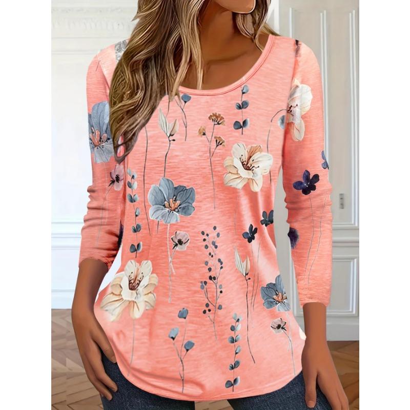 Floral 3D Print O-Neck Long Sleeve T-Shirts Fashion Pattern Women Clothing Casual Clothes Harajuku Female Clothing