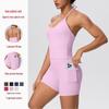 European-American Cloud Feel Yoga Tank & Shorts Set: Solid Color, Rope Strap, Beautiful Back, Pocket, Slim Fit for Women