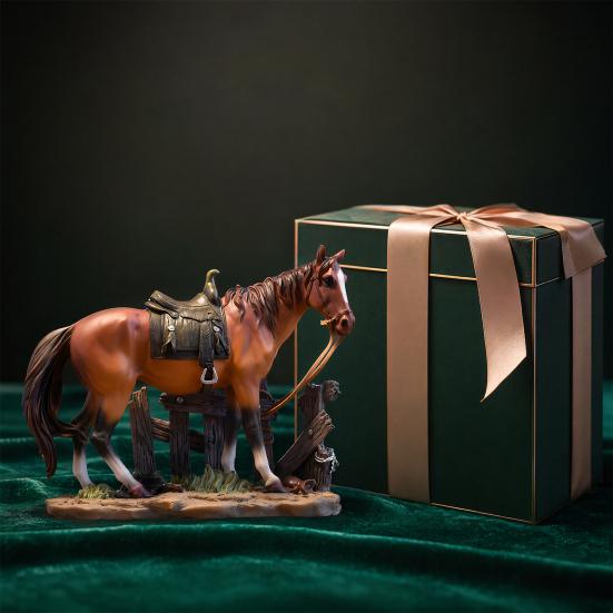 Horse Resin Figurine, Rustic Fence & Galloping Pony Statue Sculpture, Luxury Home Decor for Living Room TV Stand Entryway Wine Cabinet, Unique