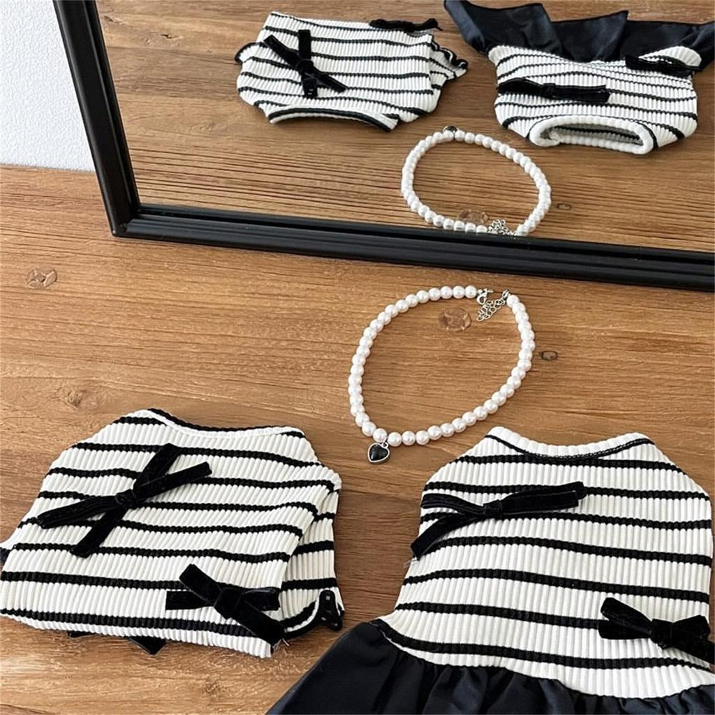 Girl Cats T-shirt Costume Apparel Beach Dress Beach Striped Vest for Puppy Dog and Cats Striped Dress
