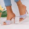 European and American Sandals Beach Sandals Open-toed Pointed Sequins Decorative High Heels