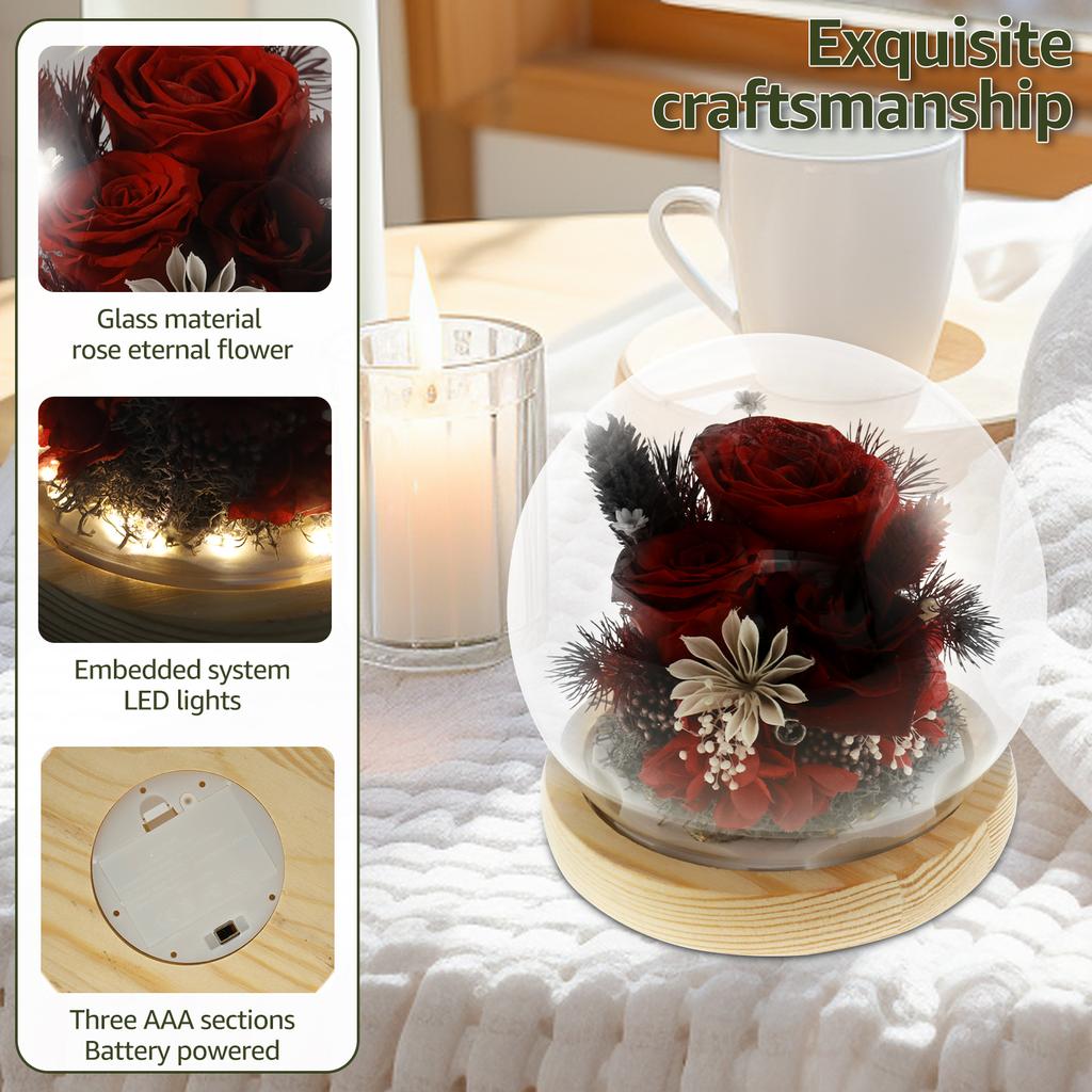 Artificial Rose Flowers Glass Cover Simulation Eternal Rose Flower Mothers Day Gifts Party Supply Valentine's Day Wedding Decor