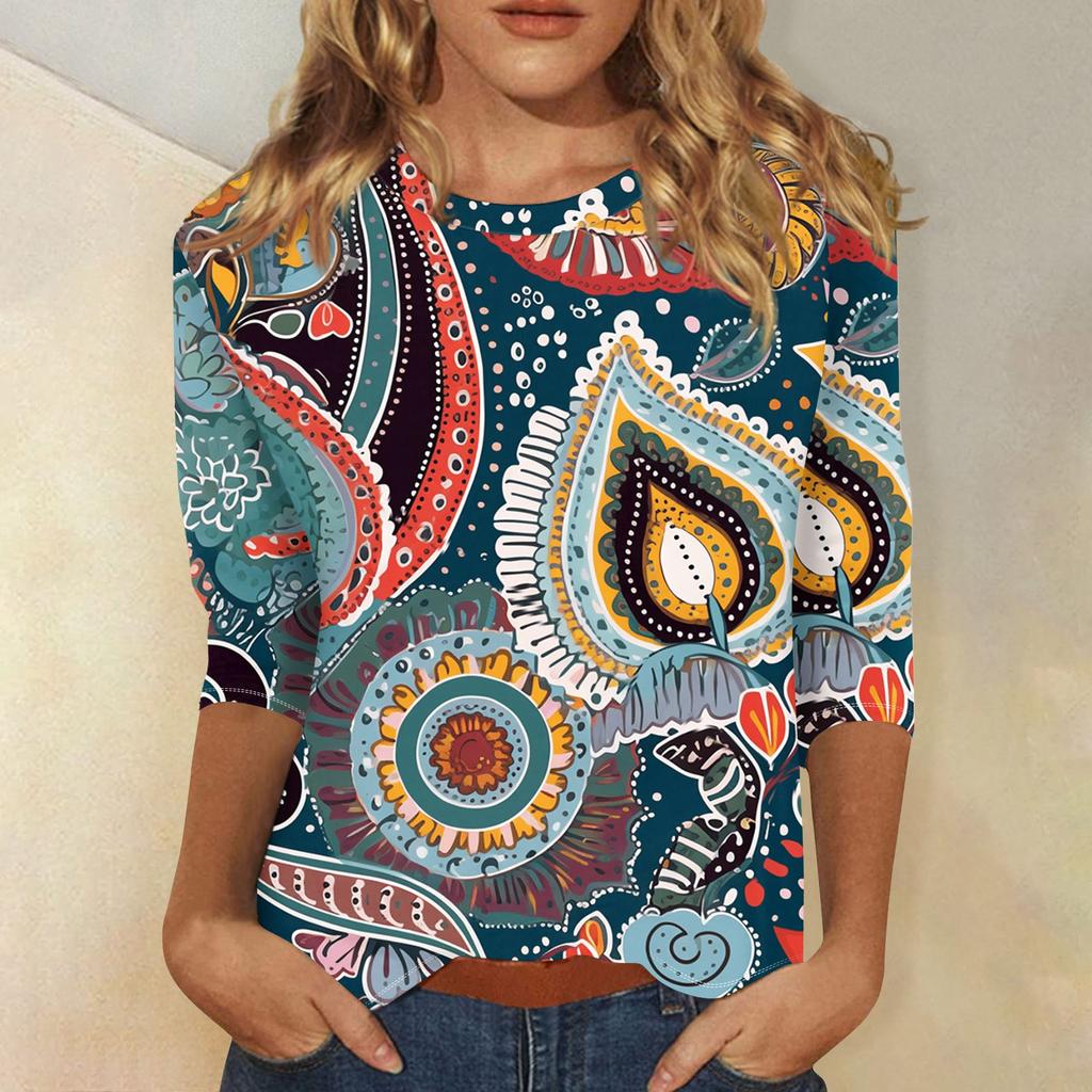 Women's fashion casual print round neck top