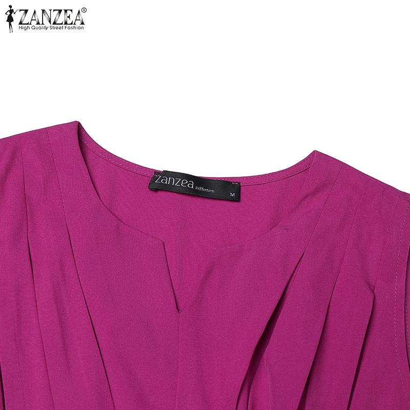 ZANZEA Womens Summer Casual V-Neck Solid Color Sleeveless Dress