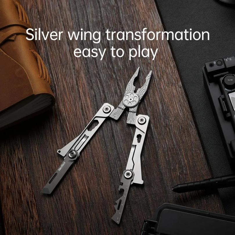 Nextool 20-in-1 Silberklinge Taschenwerkzeug Tragbare Multifunktionszange mit Schere Lineal Schraubendreher für EDC Camping Geschenk
