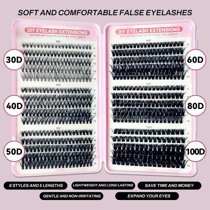 30D-100D Dense Mixed Pack Eyelash Book: D-Curl Segmented Lashes, 8-16mm, Large Capacity 8-16mm