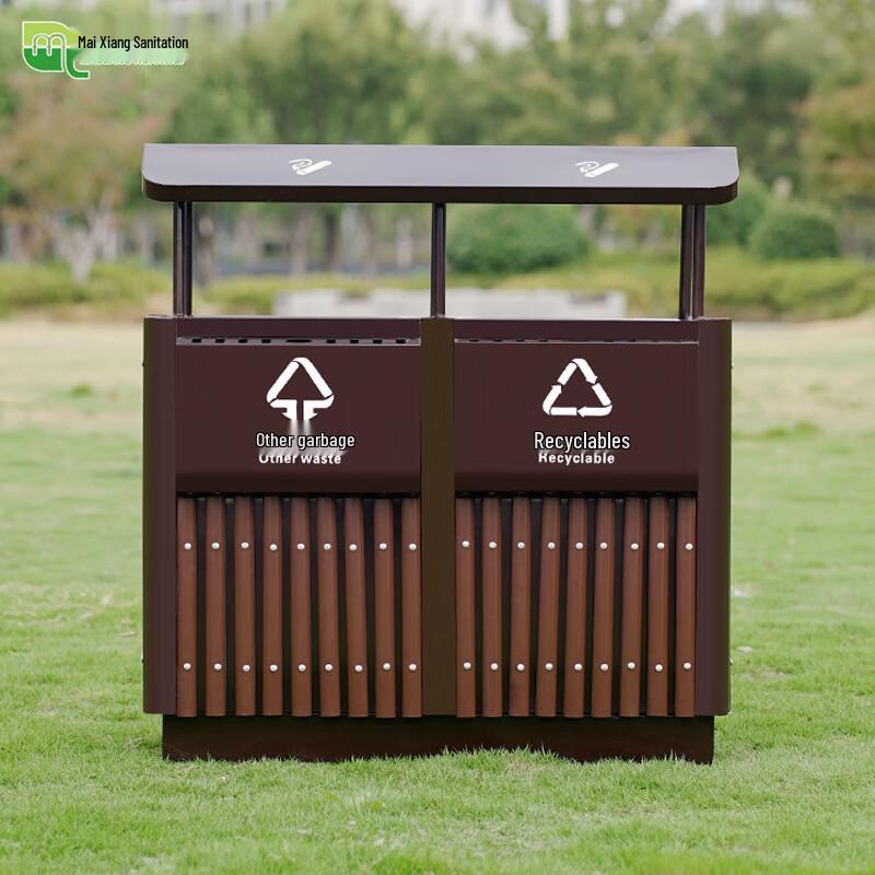 Outdoor Commercial Steel-Wood Classified Trash Can