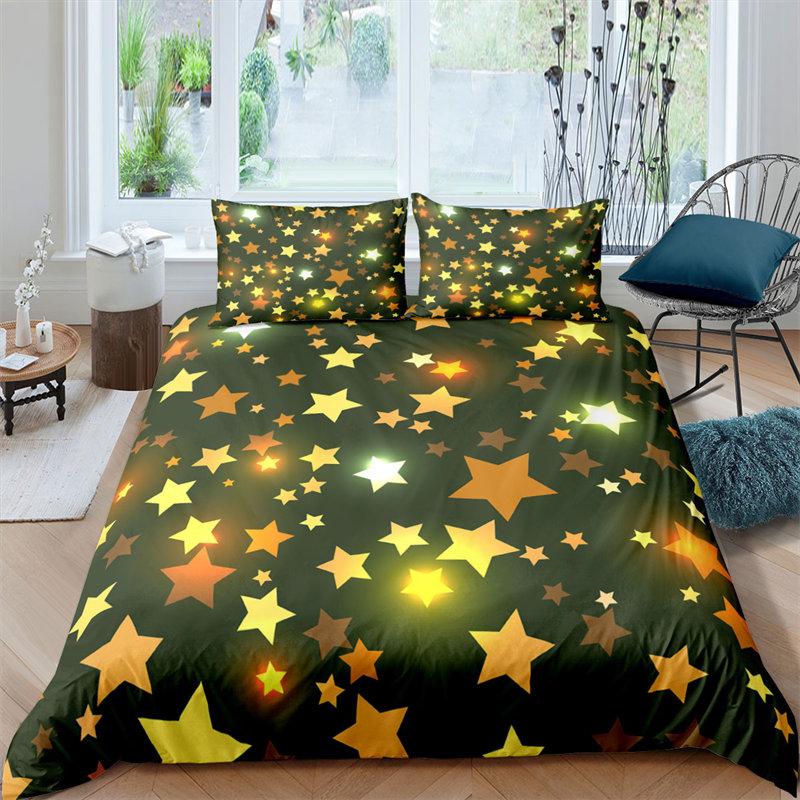Stars Bedding Set Round Dots Starry Sky Print Duvet Cover Microfiber Galaxy Theme Comforter Cover King For Girl Teen Room Decor
