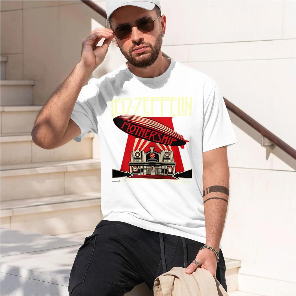 Led Zeppelin 2026 New Fashion Heavyweight Hot Selling Retro Printed Pattern Fun Round Neck Tshirt For Daily Comfort