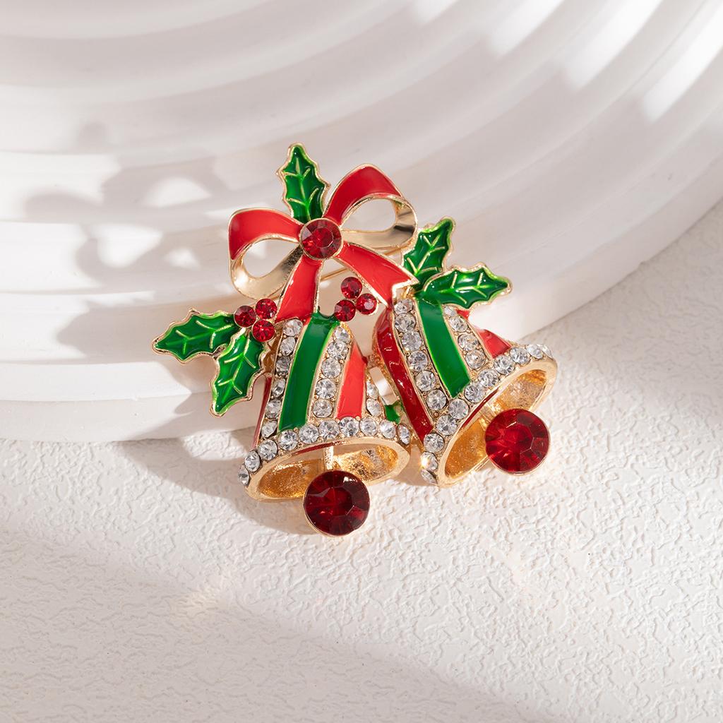Creative Cartoon Christmas Bell Bow Diamond Brooch, Contrasting Colors, Advanced Sense, Cute Elk Dripping Oil Badge
