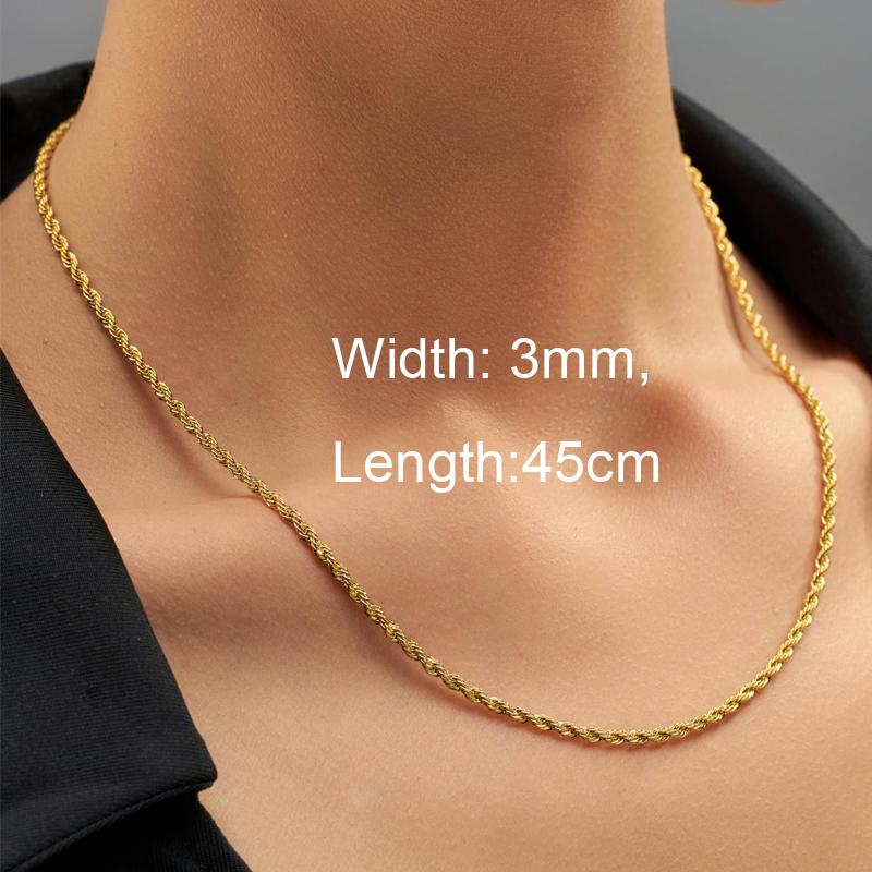 Chunky Chain Rope Link Stackable Necklace for Women, Stainless Steel Minimalist Jewelry, Gold Plated Oval Collar Chain Jewelry