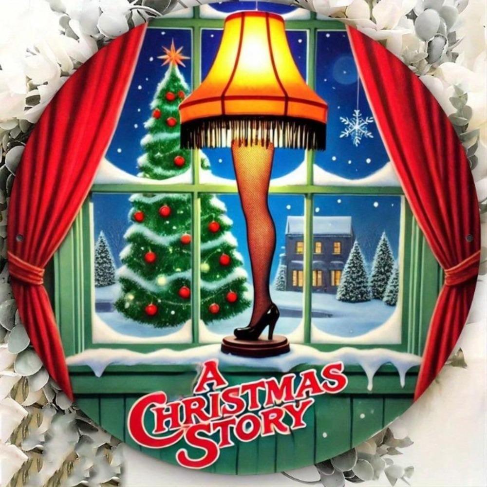 Christmas Retro Tin Sign 80s Movie Poster Metal Wall Decor Round Vintage Home Office Art 8x8 Inch