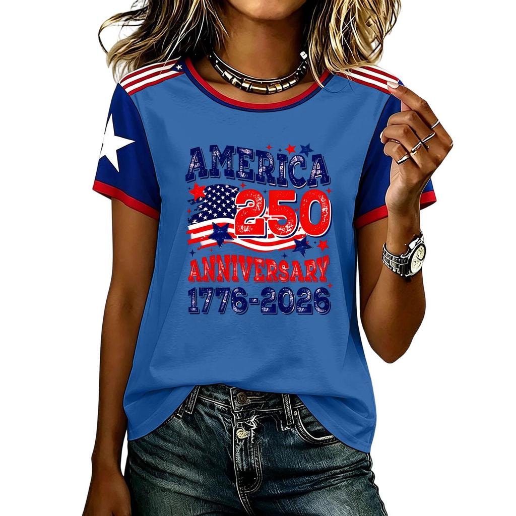 Casual Short Sleeve Graphic T Shirt for Men and Women American Anniversary Print Lightweight Comfortable Top