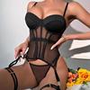 CINOON Corsetto sexy occidentale Lingerie Donna Maglia traspirante modellante Set giarrettiera divisa Ragazza G-String Biancheria intima a lisca di pesce