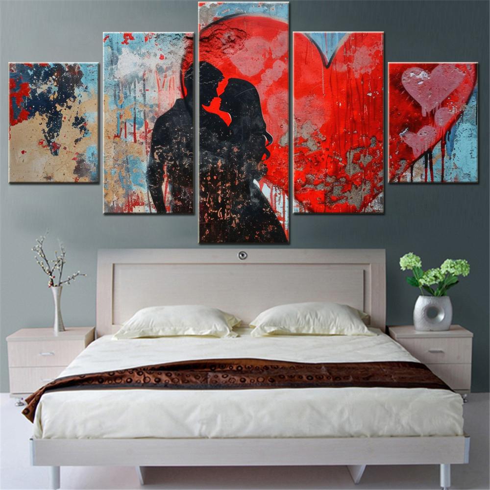 5 Pieces Canvas Wall Arts Poster Painting Love Love couple Romantic Wallpaper Home Decor Picture Printing For Living Room Mural