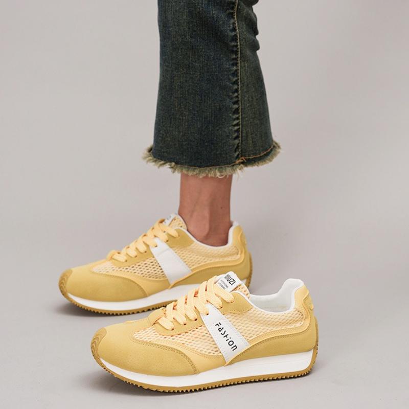 Trendy Yellow Women's Casual Shoes Breathable Mesh Loafers Outdoor Comfortable Low-top Lace-up Sneakers Designer Women's Shoes
