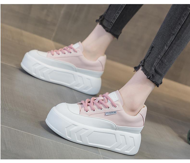 Brot Schuhe Damen Lederoberfläche dicke Sohle Innenhöhe erhöht lässig vielseitig Füße klein Muffin Schuhe kleine weiße Schuhe