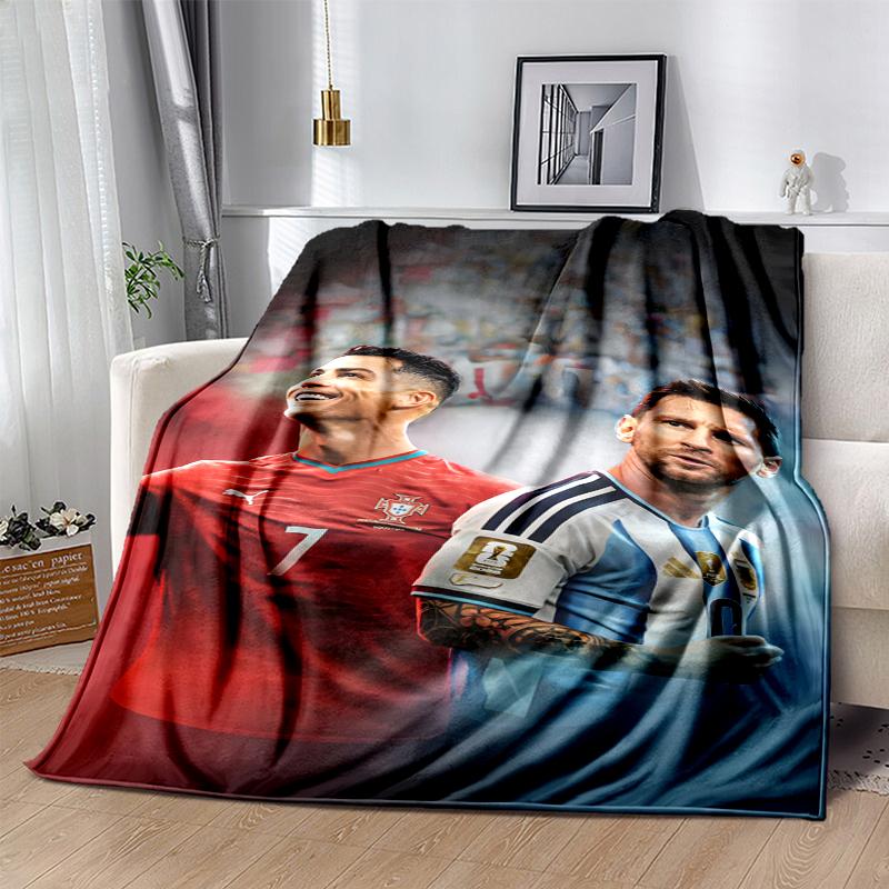 Messi & Ronaldo Flannel Blanket Soft All-Season Throw, Design for Camping, Car Travel, Hiking Sofa, Bed, Office Perfect Gift for Parties