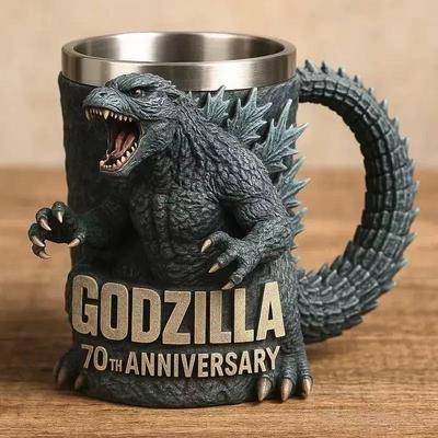 6 Types Godzilla Anime Peripheral Model Ornament Water Cup Godzilla 70th Anniversary 3D Resin Mug Cartoon Coffee Cups Kids Gift
