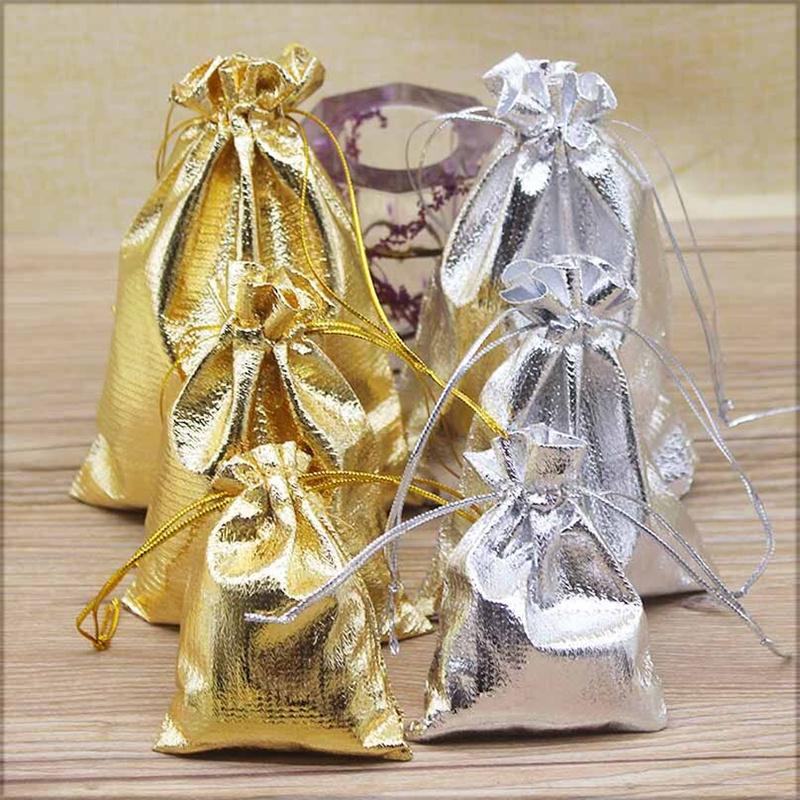 50 pieces of large-sized gold and silver special design necked bag for wedding gifts, candy jewelry, and jewelry bags