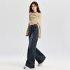 Spring/Autumn 2025 Women's American Retro High-Waist Micro-Flare Jeans - Loose, Versatile, Floor-Length Wide-Leg Pants
