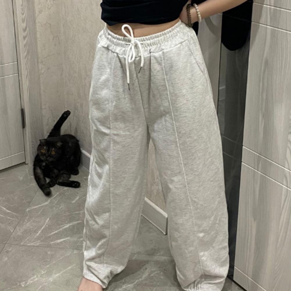 Lightweight Pants Women's Elastic High Waist Sport Pants with Pockets Straight Wide Leg Fitness Trousers for Casual Active Wear