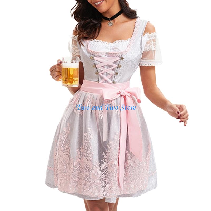 HX6F Adult Women German Bavarian Oktoberfest Costume Set,Beer Costume Dirndl Dresses XL