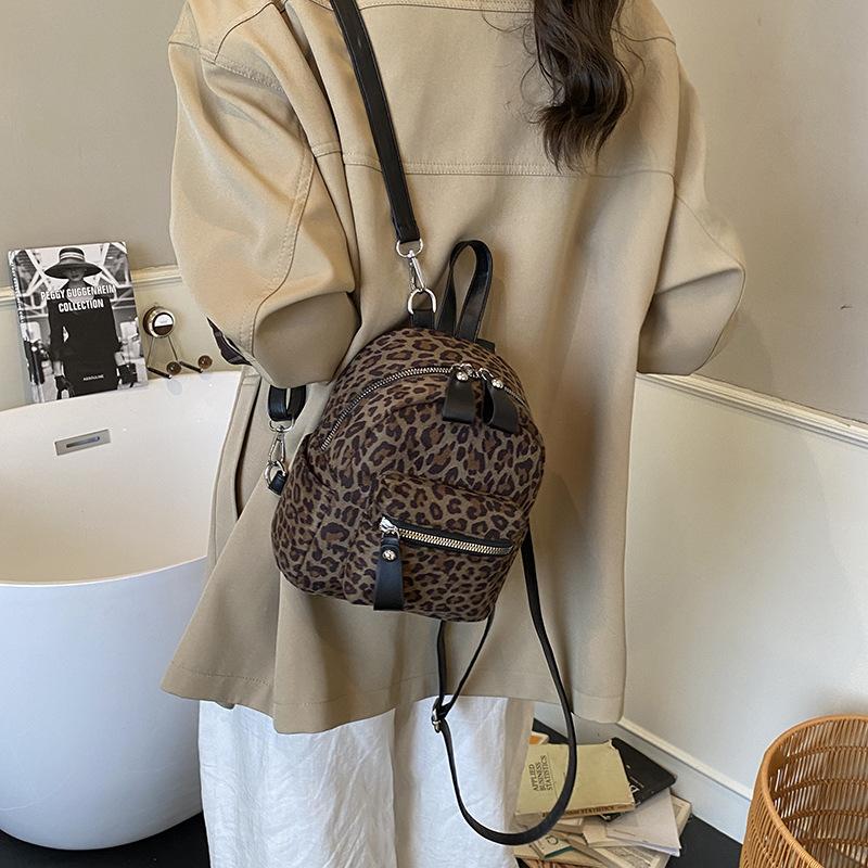 Leopard print backpack female fashion student class schoolbag street trend light travel small backpack