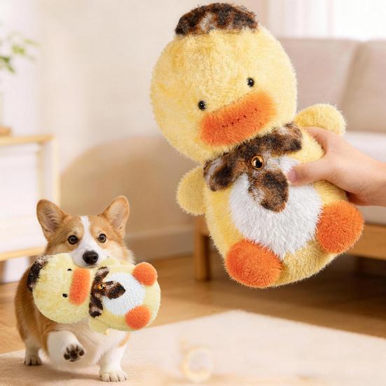 Squeaky Plush Dog Toy Bite-Resistant Chew Toys for Duck Shape Puppies Medium Dogs Interactive Play Toys
