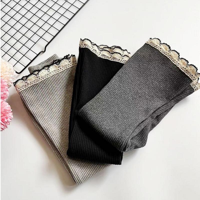 Spring Autumn New Children Solid Color Lace Bellbottom PantsChildren Casual Versatile Pants Slim Girls Leggings