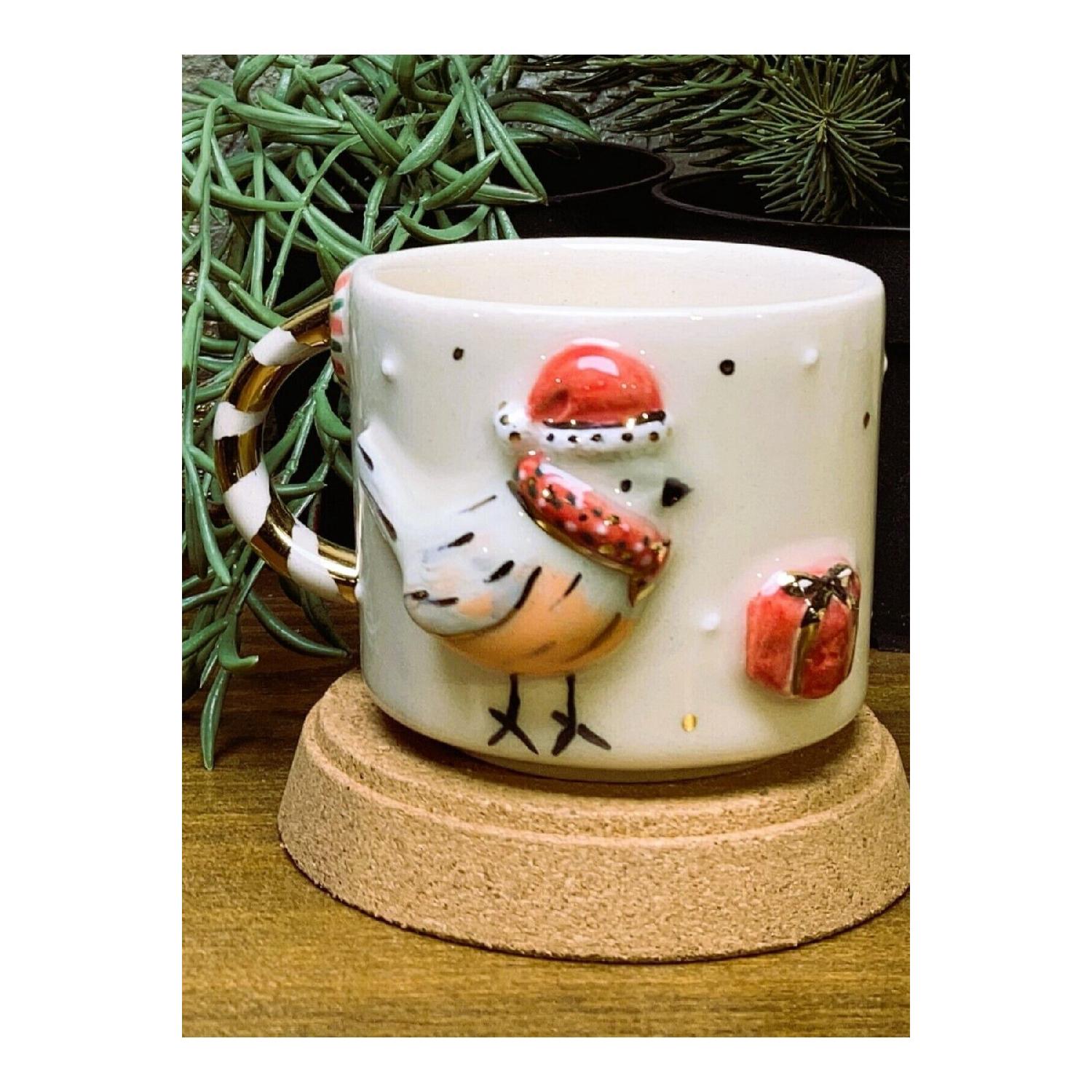 

Украшенное 24-каратным золотом, тиснением рождественской птицы, кружка ручной работы, рождественская кружка, новогодняя кружка золотой