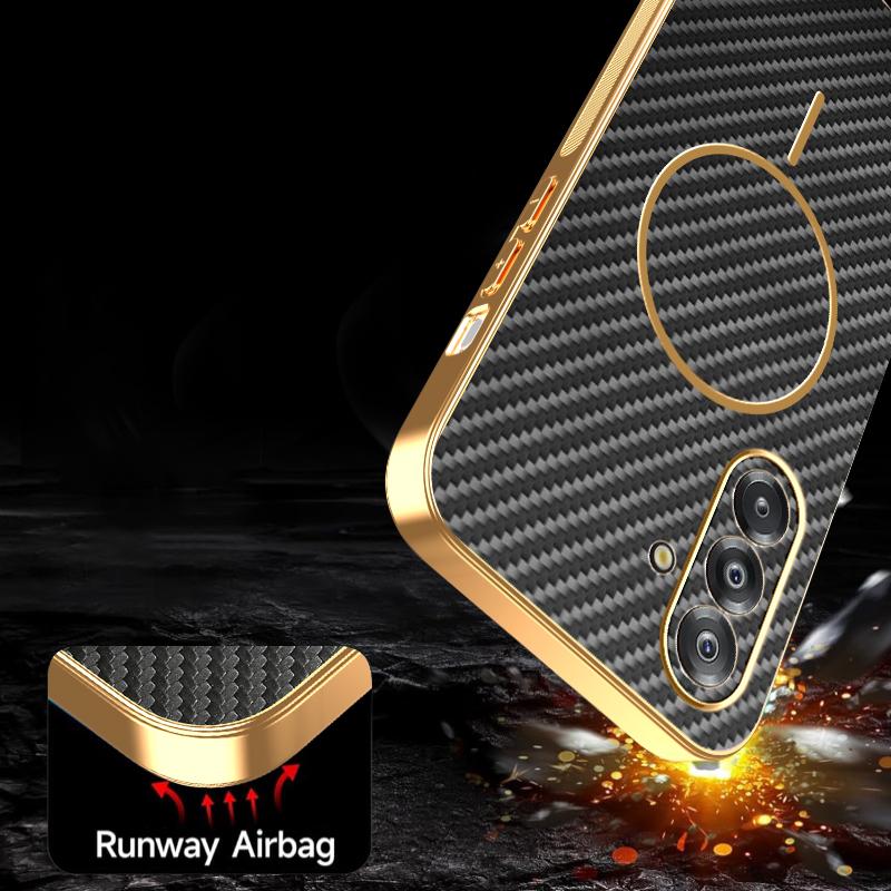 For Samsung Galaxy A26 5G Phone Case Carbon Fiber Textured Electroplated TPU Back Cover